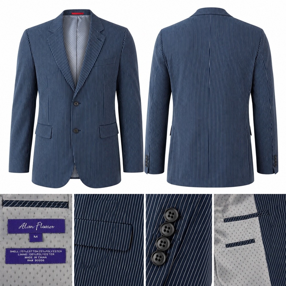 Alan Flusser Mens M Blue White Pinstripe Sport Coat Blazer Preppy Wedding Guest
